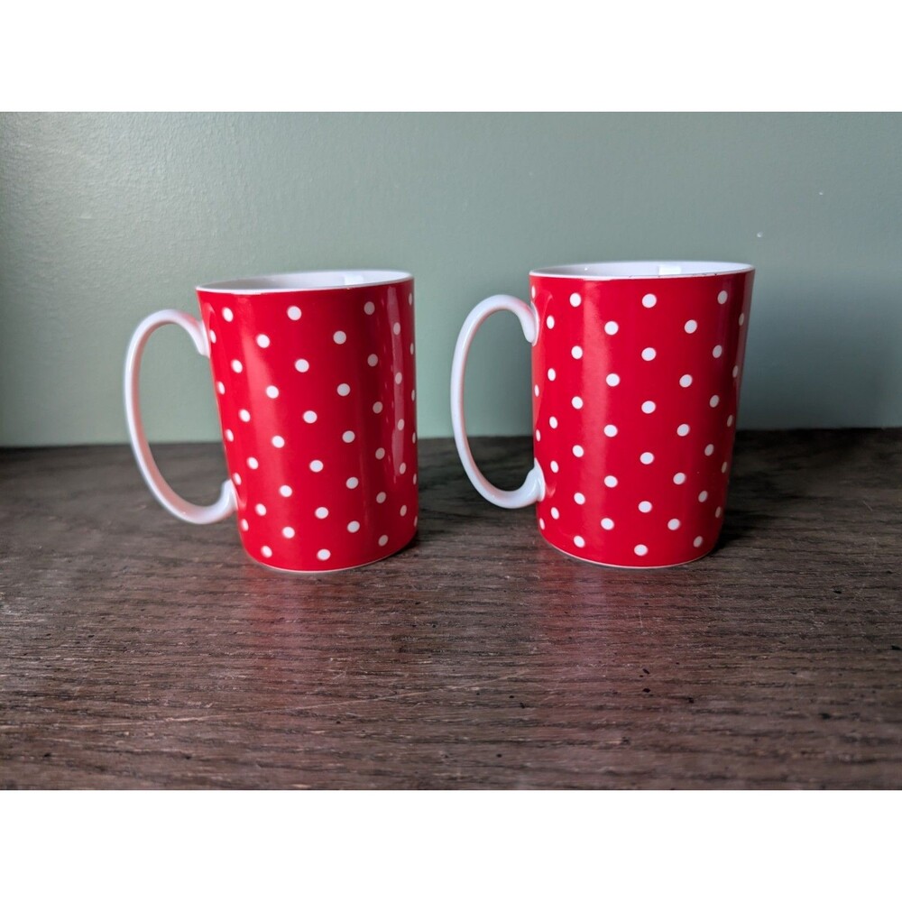 Lot of 2 Kate Spade Lenox LARABEE DOT Red White Polka Dots Mug 4.25"